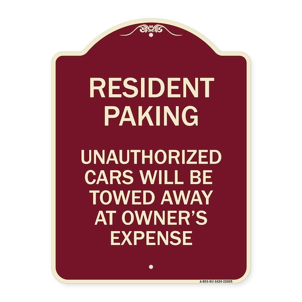 Signmission Tow Away Resident Parking Unauthorized Cars Will Be Towed Away at Owners Expense, BU-1824-22805 A-DES-BU-1824-22805 - main